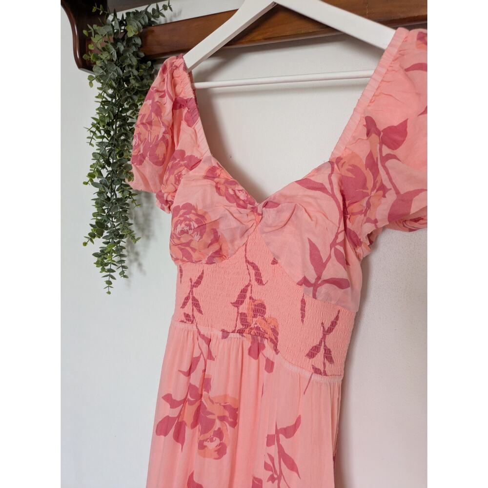 Free People Sundrenched Short-Sleeve Maxi Dress Pinky Combo Boho Floral - Picture 4 of 6